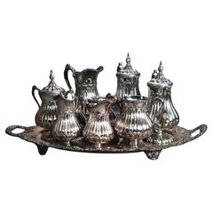 Antiguo de nueve piezas Rogers, Smith & Co. Juego de té plateado con forma de melón C1890