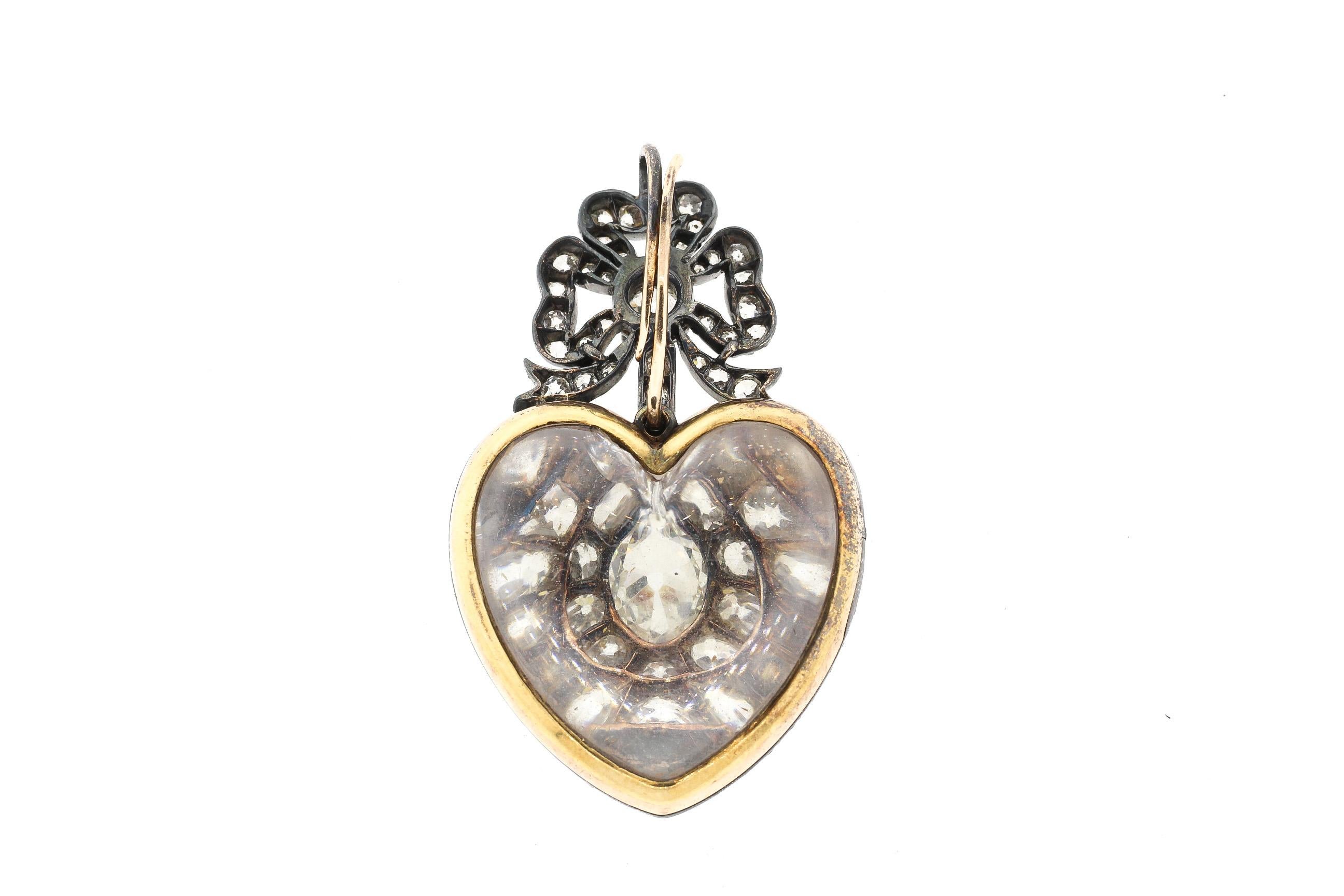 Late Victorian Antique 19th Century Silver Topped Gold Old Mine Cut Diamond Heart Pendant