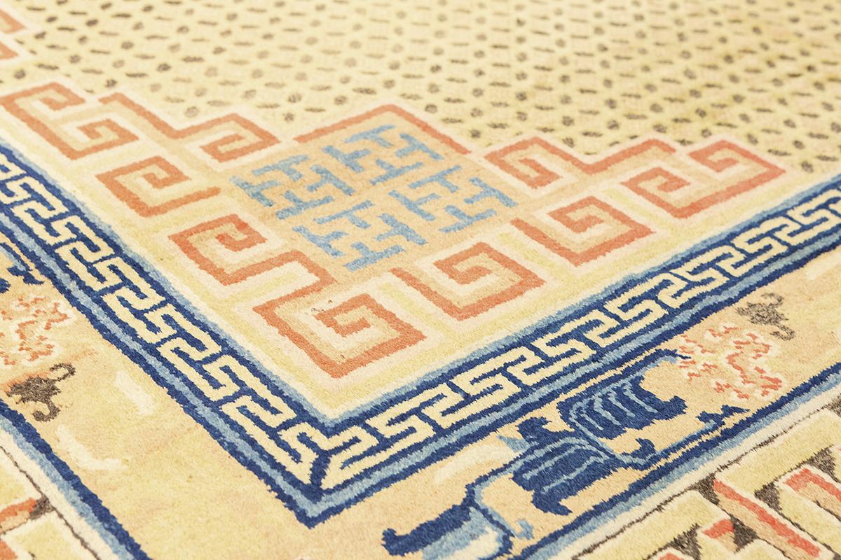 19th Century Antique Ningxia Rug Balance&Cosmic Order Design For Sale