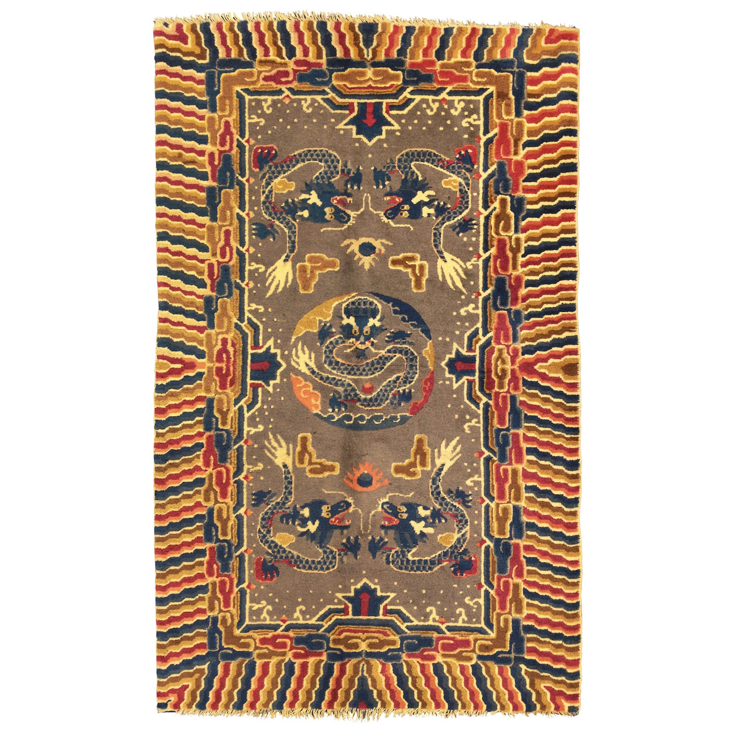 Tapis Ningxia ancien à motif de dragon