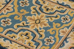 Antique Ningxia Square Rug in Blue with Gold Floral Patterns, from Rug & Kilim
