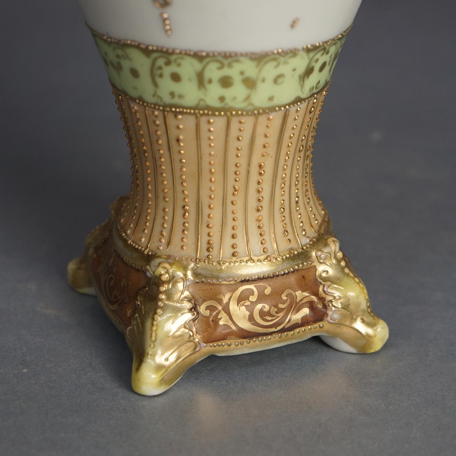 Antique Nippon Hand Enameled & Gilt Porcelain Vase with Lake Scene, C1920 For Sale 1