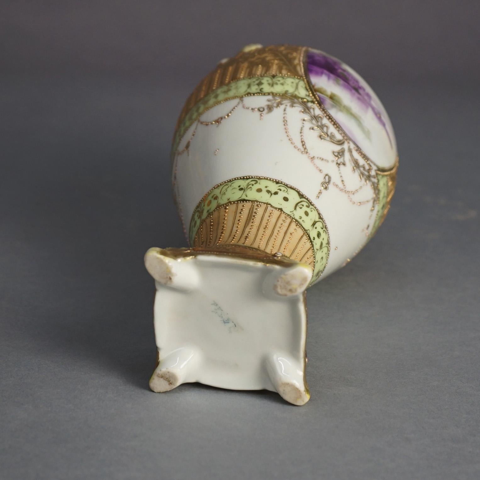 Antique Nippon Hand Enameled & Gilt Porcelain Vase with Lake Scene, C1920 For Sale 2