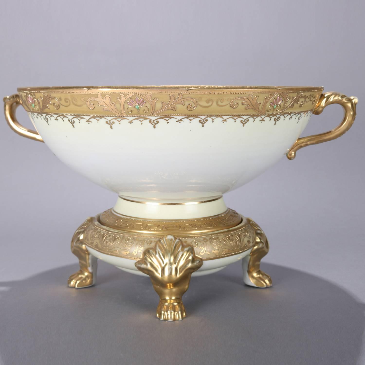 20th Century Antique Nippon Hand-Painted and Gilt Porcelain Punch Bowl with Nautical Scene