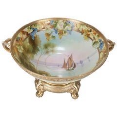 Vintage Nippon Hand-Painted and Gilt Porcelain Punch Bowl with Nautical Scene
