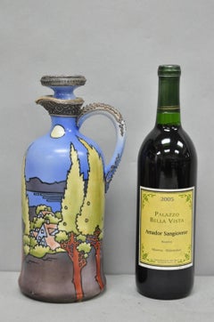 Antique Nippon Hand Painted Blue Halloween Pattern Porcelain Wine Jug w/ Cork