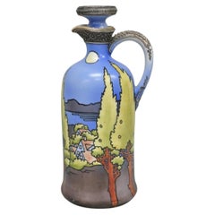 Antique Nippon Hand Painted Blue Halloween Pattern Porcelain Wine Jug w/ Cork
