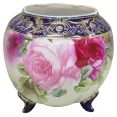 Antique Nippon Hand Painted Moriage Pink Rose Porcelain Biscuit Jar Vase