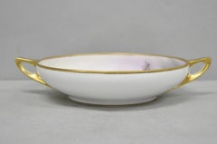 Antique Nippon Hand Painted Pink Wisteria Flower Porcelain Dish w / Handles