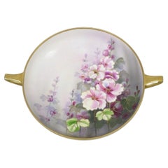 Antique Nippon Hand Painted Pink Wisteria Flower Porcelain Dish w / Handles