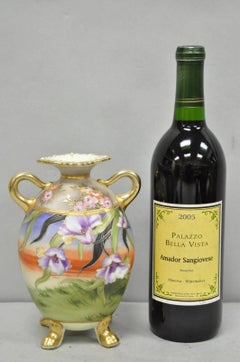 Antique Nippon Moriage Hand Painted Porcelain Purple Iris & Gold Gilt Vase Pair