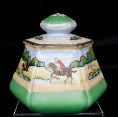 Antique Nippon Moriage Hexagonal Humidor English Hunt Scene"Marked", #Ric00019