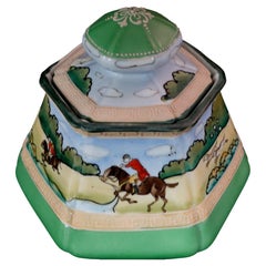 Antique Nippon Moriage Hexagonal Humidor English Hunt Scene"Marked", #Ric00019