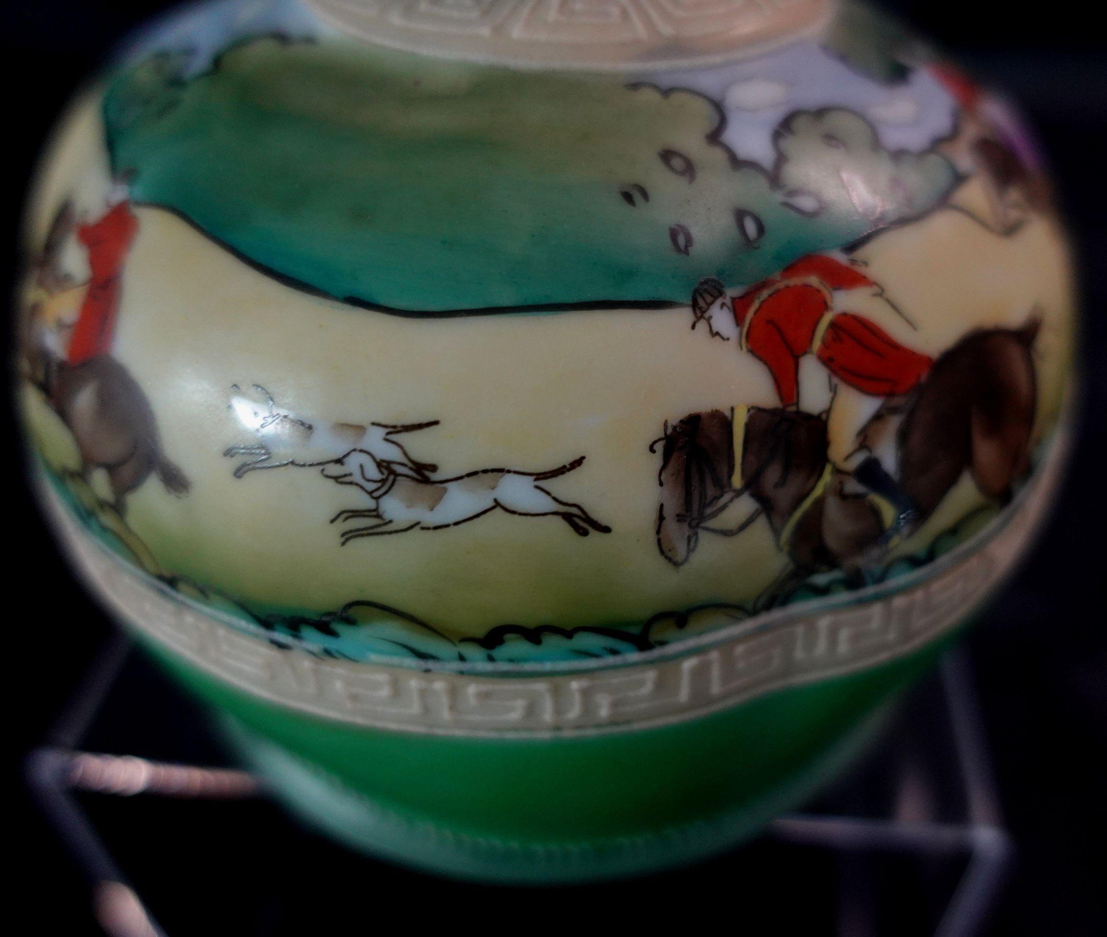 Antique Nippon Moriage Whiskey Jugs with English Hunt Scene