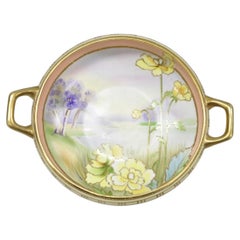 Antique Nippon Morimora Hand Painted Flowers & Ducks Coral Porcelain Bowl (B)