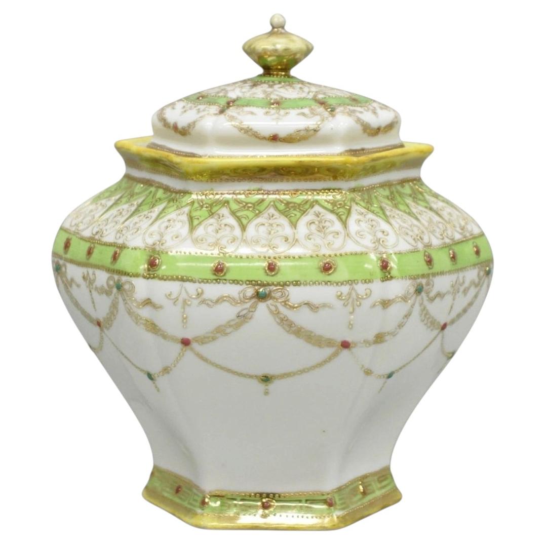 Antique Nippon Noritake Hand Painted Porcelain Gold Gilt Draped Biscuit Jar