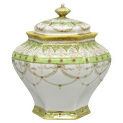 Antique Nippon Noritake Hand Painted Porcelain Gold Gilt Draped Biscuit Jar