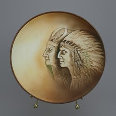 Antique Nippon Porcelain American Indian In-Relief Portrait Plate  Circa 1930