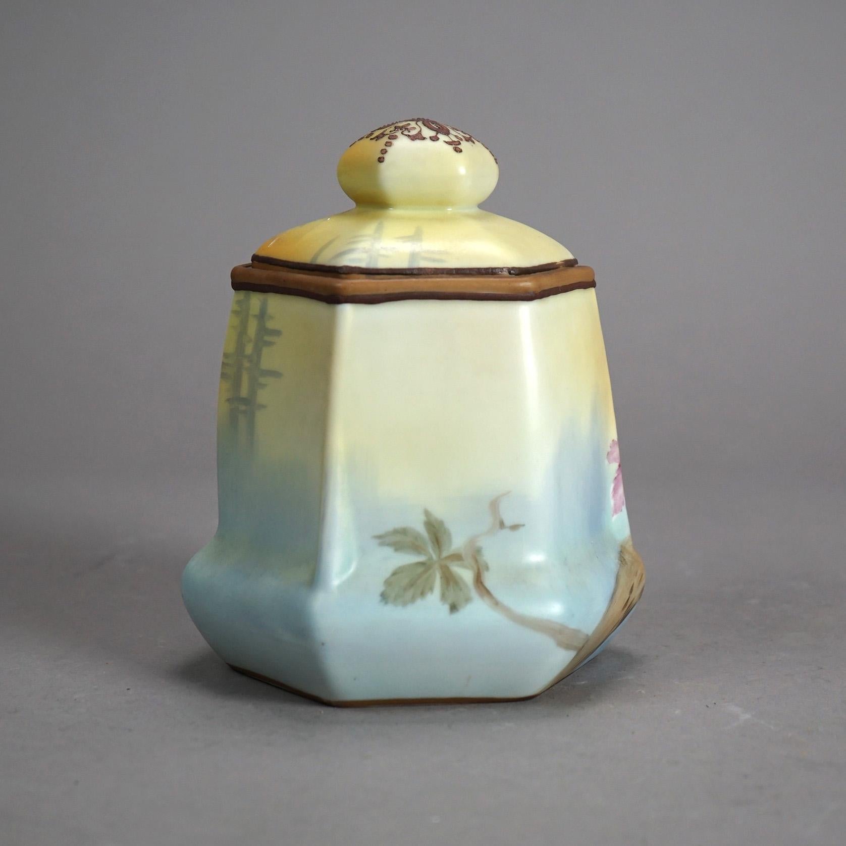 20th Century Antique Nippon Porcelain Humidor with Hand Painted Owl C1920’s