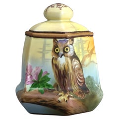 Antique Nippon Porcelain Humidor with Hand Painted Owl C1920’s