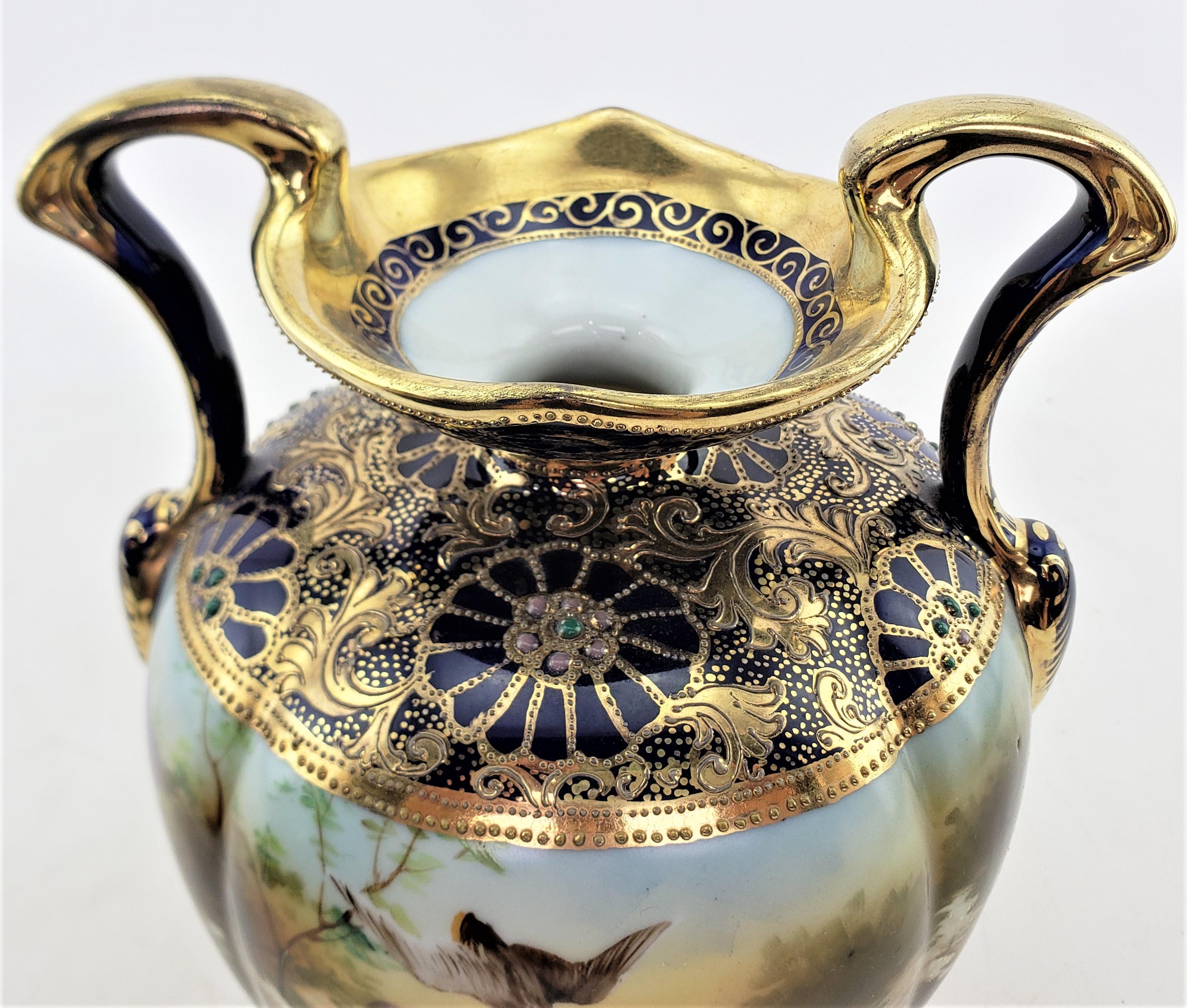 Antique Nippon Vase with Hand-Painted Pond Scene & Heavy Gilt Decoration 5