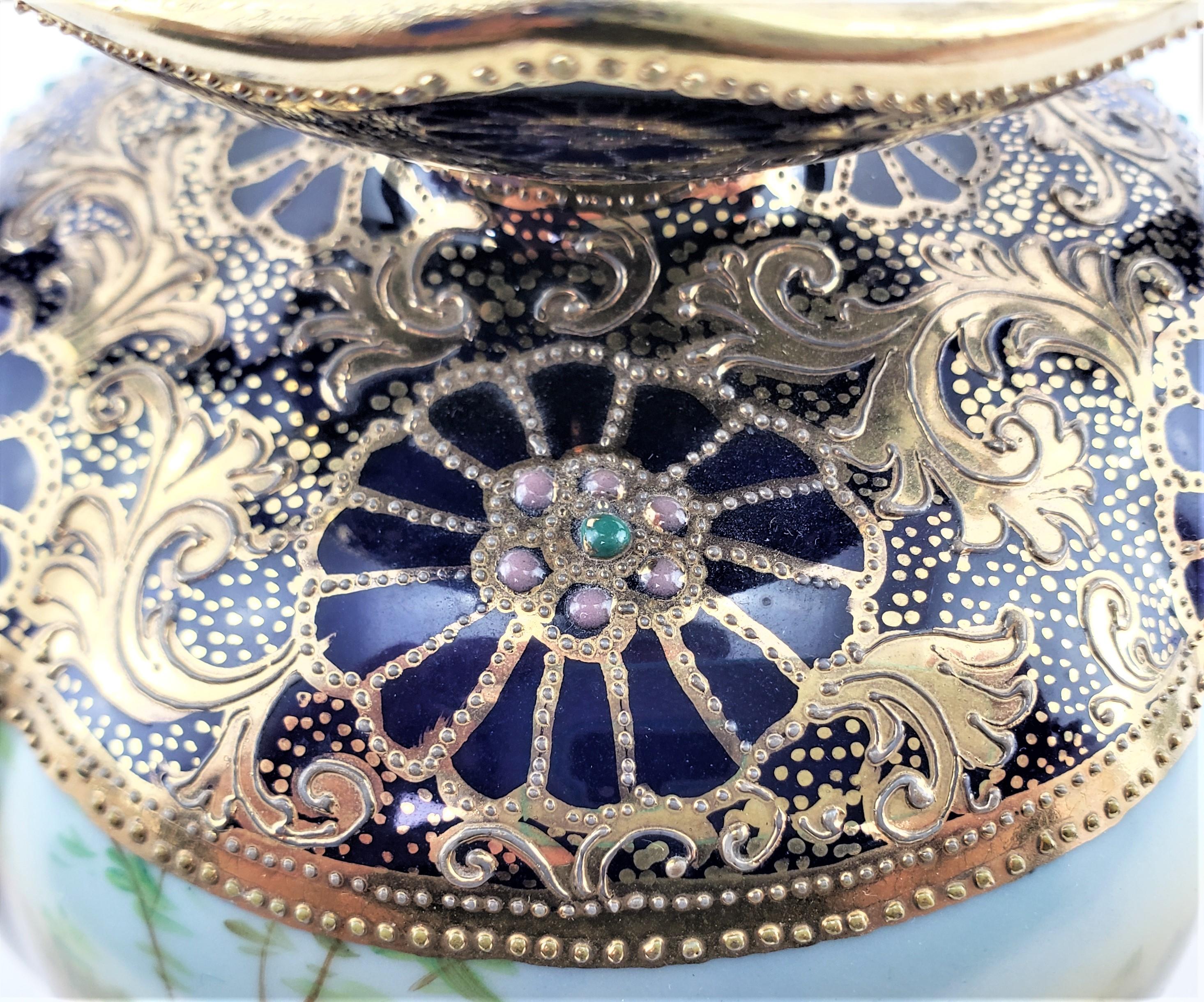 Antique Nippon Vase with Hand-Painted Pond Scene & Heavy Gilt Decoration 6