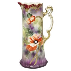Antique Nishiku Royal Nippon Hand Painted Floral Gold Gilt Handle Water Pitcher