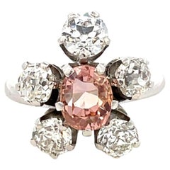 Vintage Grs 2.07 carat No Heat Orangy Pink Padparadscha Sapphire and diamonds Ring