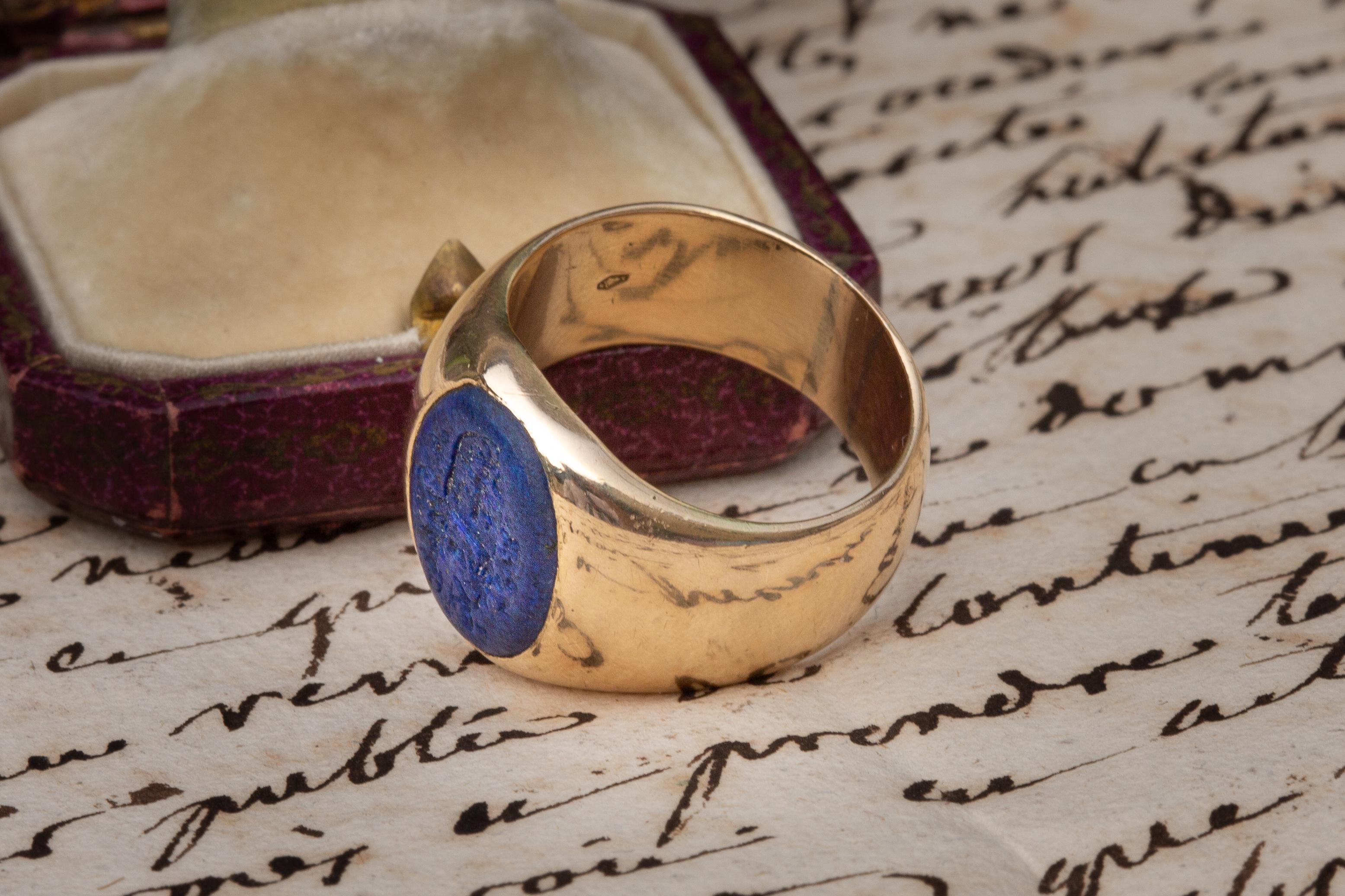 Oval Cut Antique Nobility 'Ritter Von Tabora' Coat of Arms Lapis Lazuli Intaglio Signet
