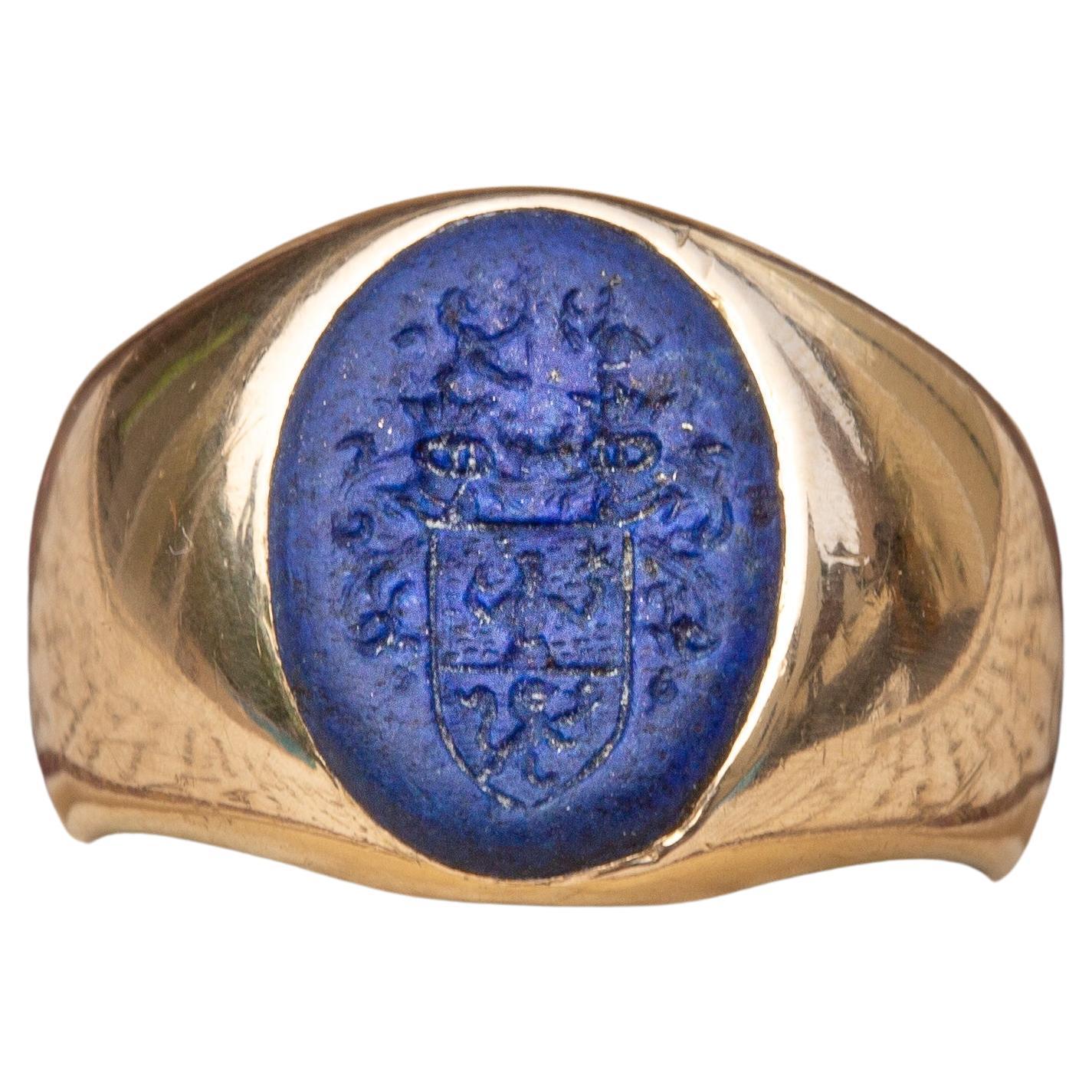 Antique Nobility 'Ritter Von Tabora' Coat of Arms Lapis Lazuli Intaglio Signet