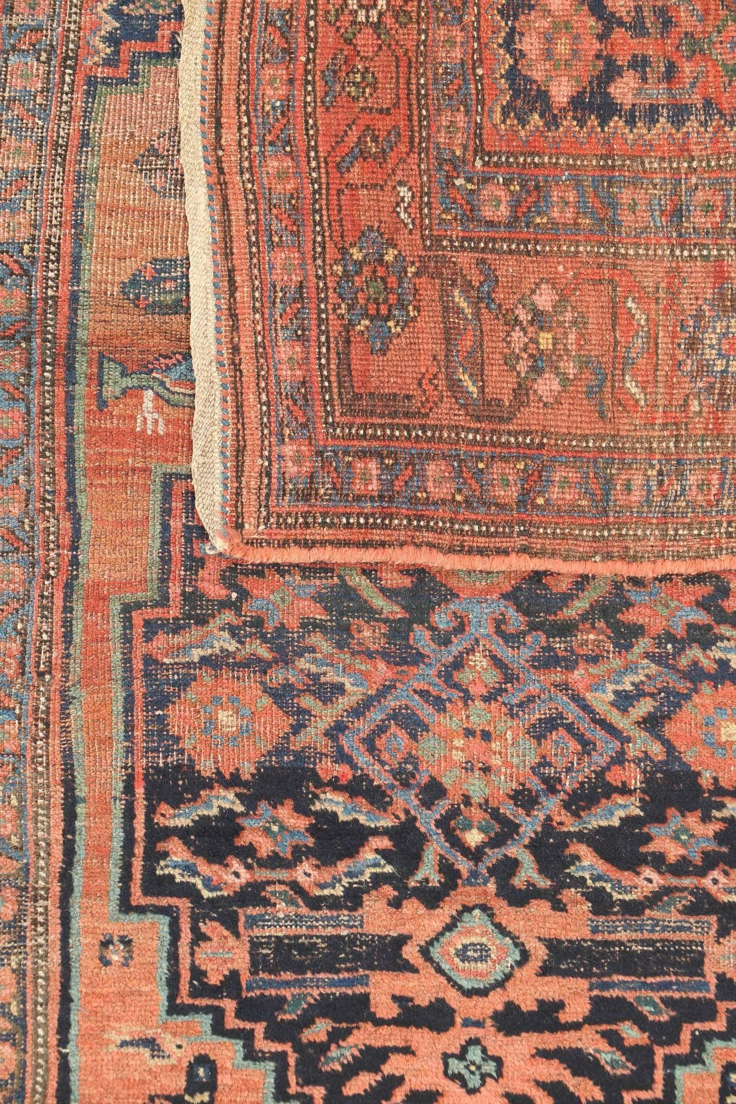 Antique Nomadic Artistic Kurdish Rug in Terracotta, Greens, Blackish-Indigo In Good Condition For Sale In Milwaukee, WI