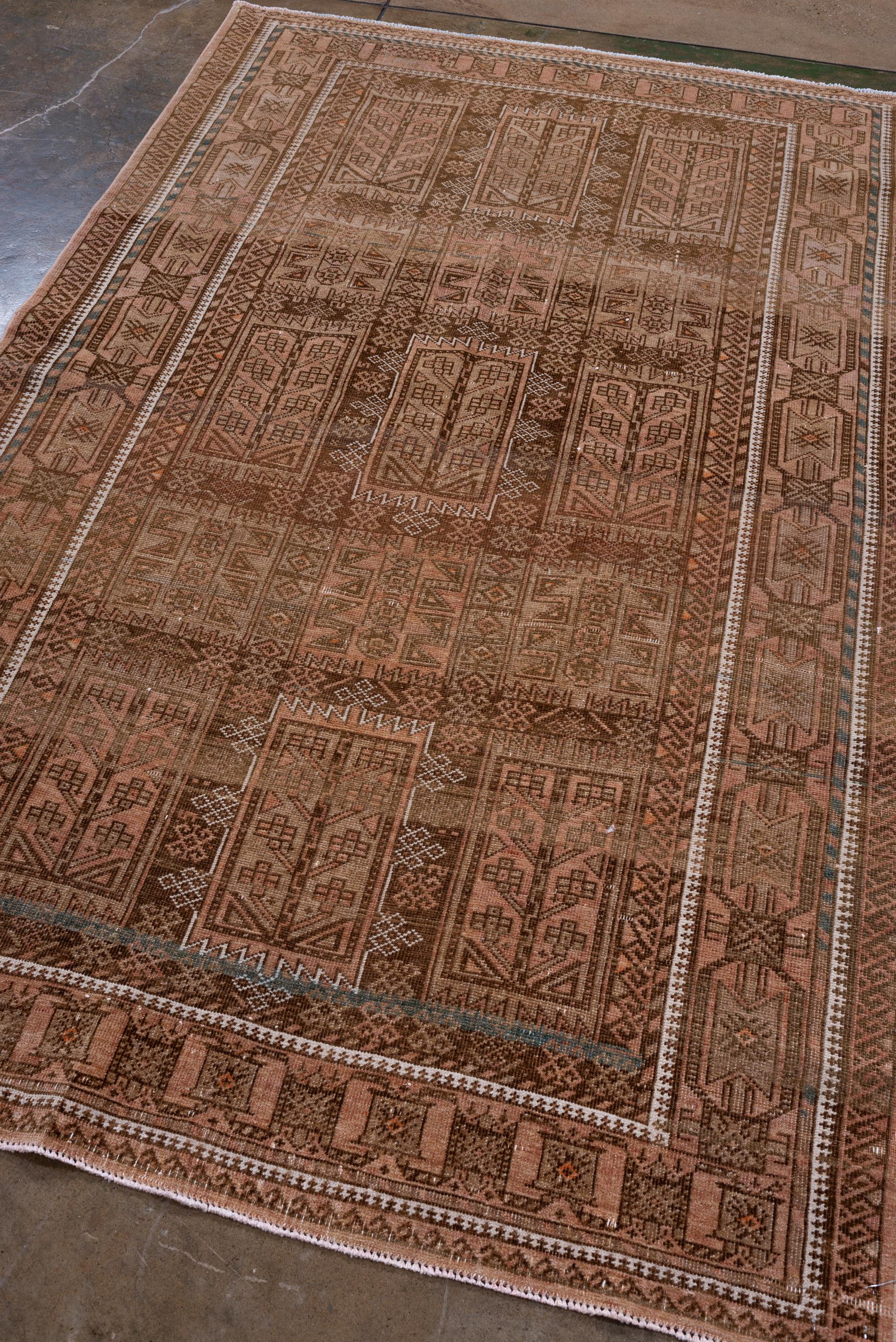 Persian Antique Nomadic Belouch Rug with Coral Brown Colors For Sale