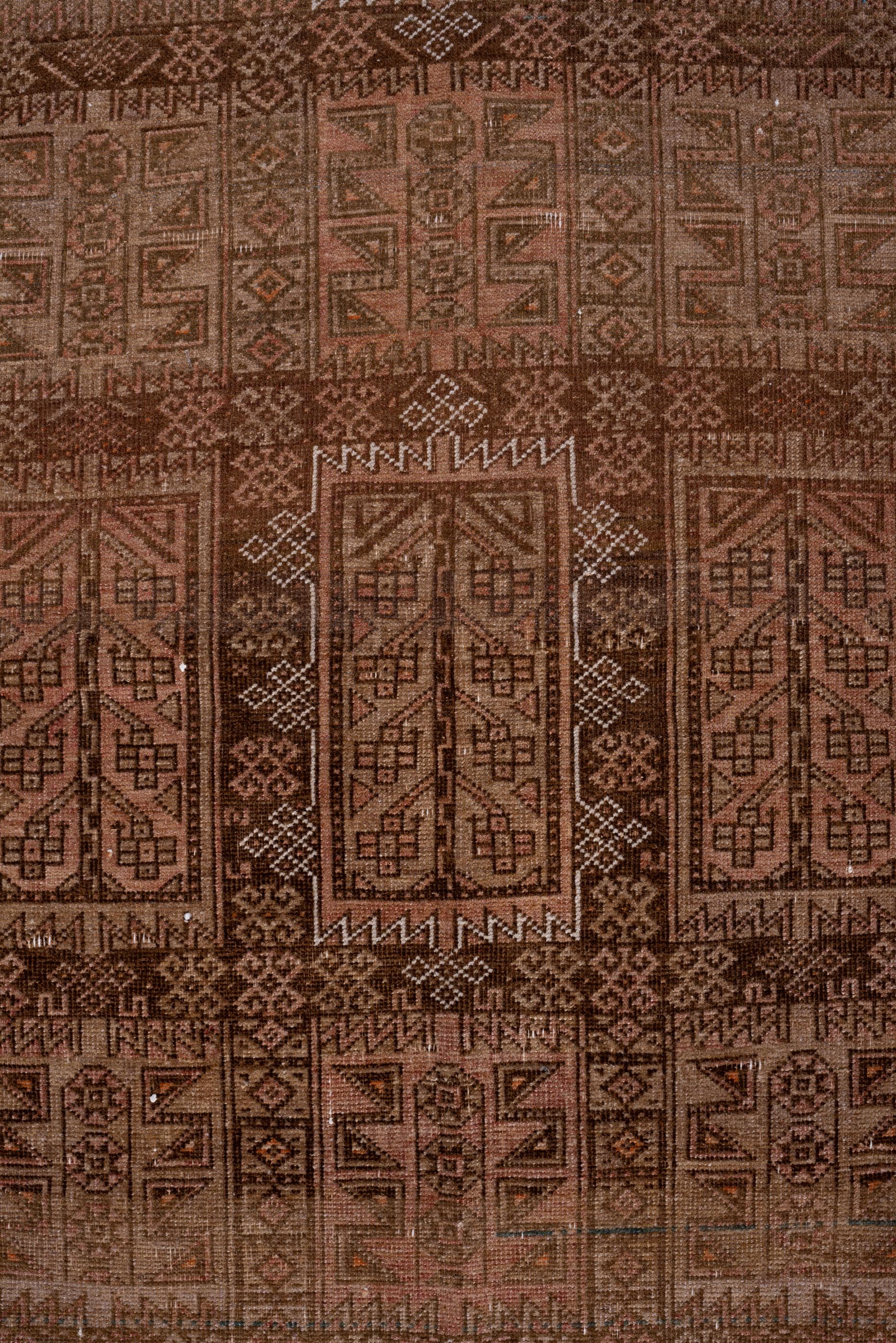 Hand-Knotted Antique Nomadic Belouch Rug with Coral Brown Colors For Sale