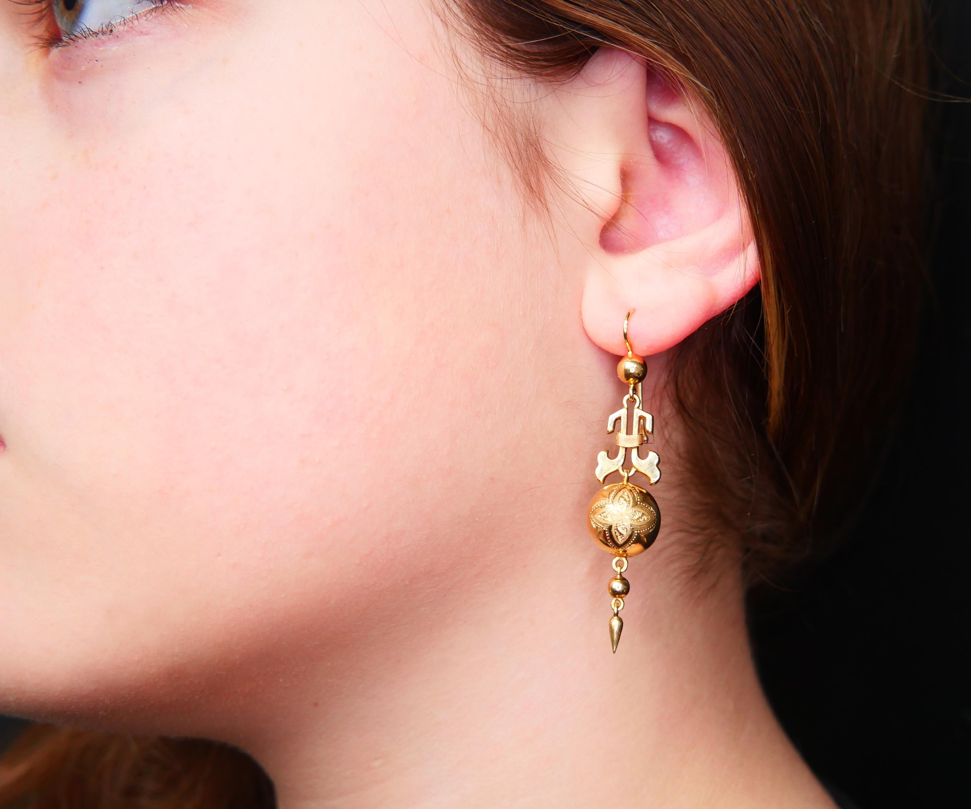 Empire Antique Nordic Viking Revival Earrings Balls solid 18K Gold / 4.8 gr For Sale