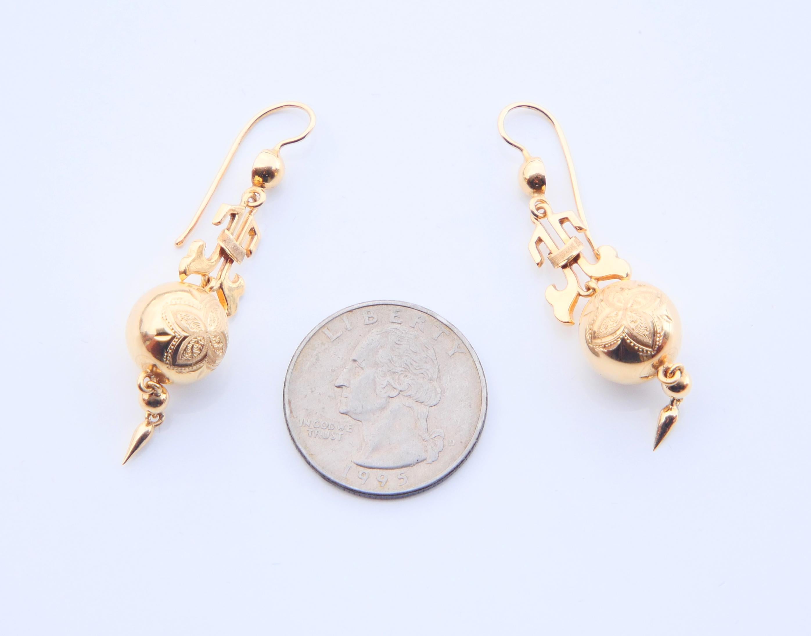 Antique Nordic Viking Revival Earrings Balls solid 18K Gold / 4.8 gr For Sale 1