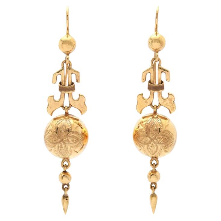 Antique Nordic Viking Revival Earrings Balls solid 18K Gold / 4.8 gr
