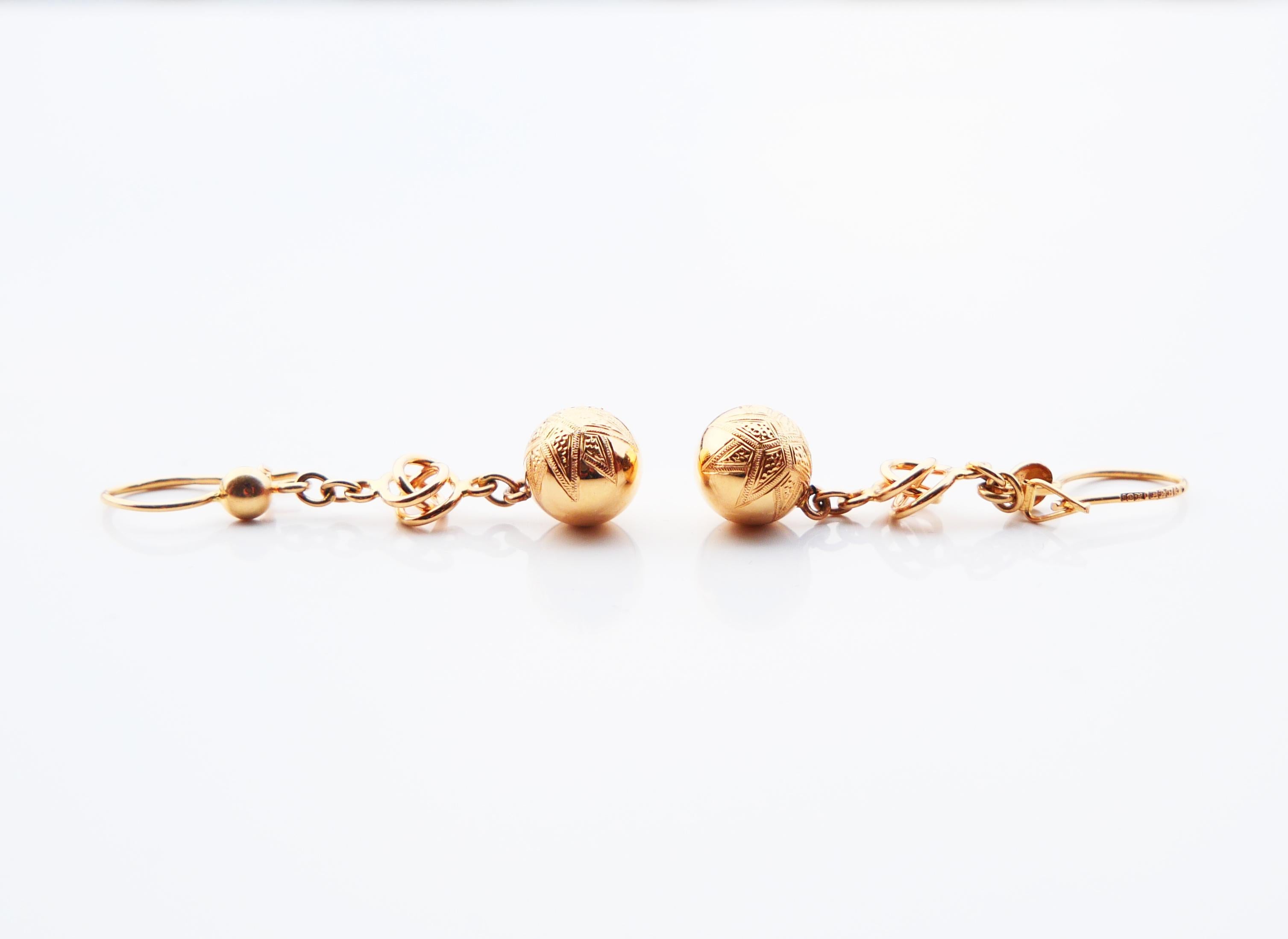 Antique Nordic Earrings Balls Octagram Stars solid 18K Gold / 3.3 gr For Sale 2