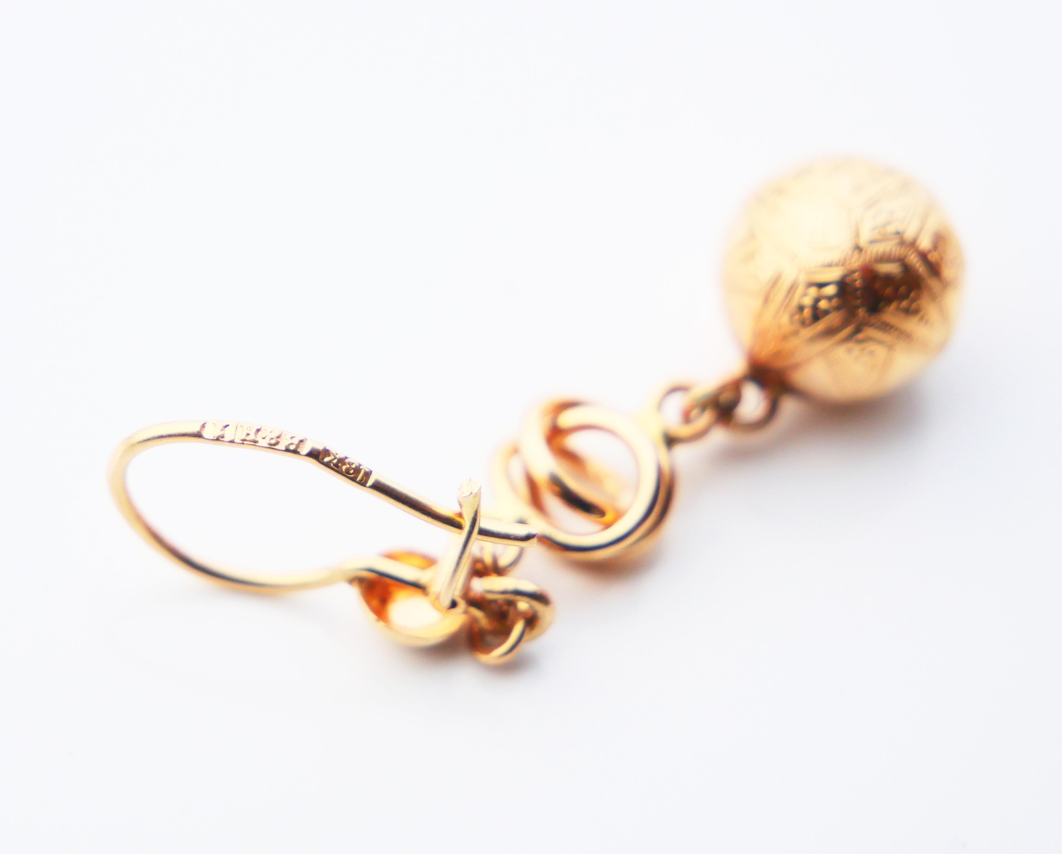 Antique Nordic Earrings Balls Octagram Stars solid 18K Gold / 3.3 gr For Sale 3