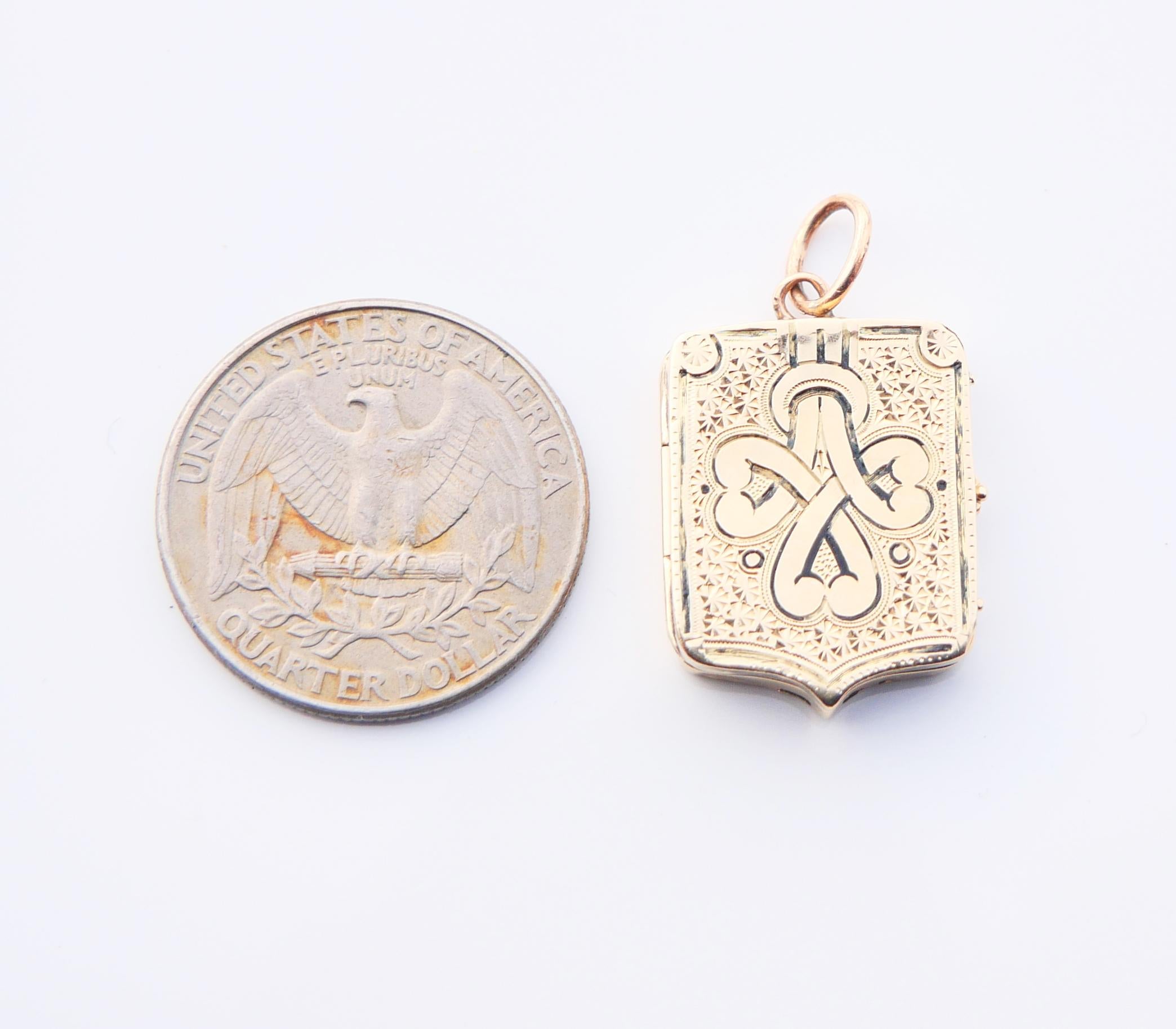 Antique Nordic Eternity Knot Pendant Picture Locket 14K Yellow Gold Enamel/2.75g For Sale 8