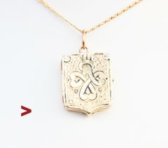 Antique Nordic Eternity Knot Pendant Picture Locket 14K Yellow Gold Enamel/2.75g