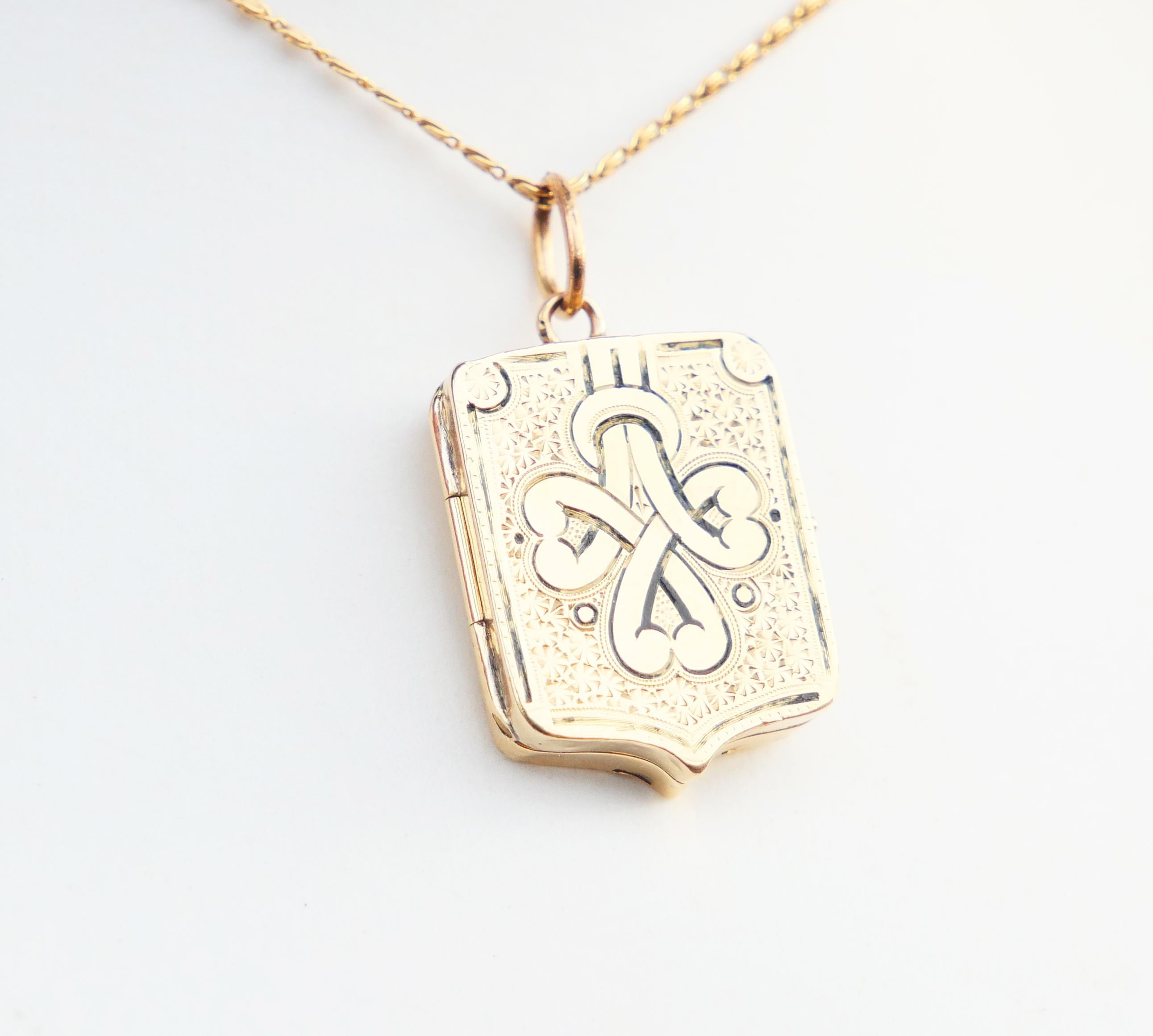 Greek Revival Antique Nordic Eternity Knot Pendant Picture Locket 14K Yellow Gold Enamel/2.75g For Sale