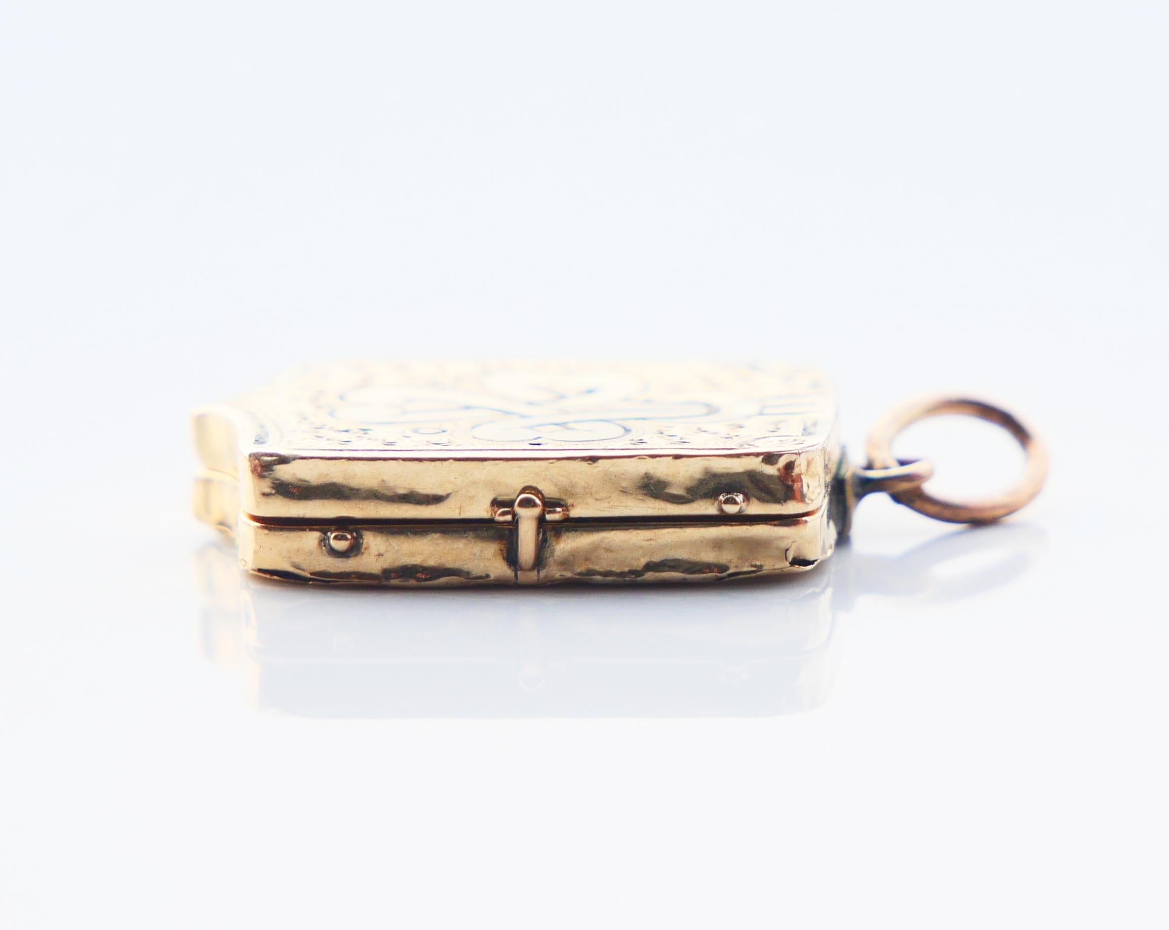 Antique Nordic Eternity Knot Pendant Picture Locket 14K Yellow Gold Enamel/2.75g For Sale 5