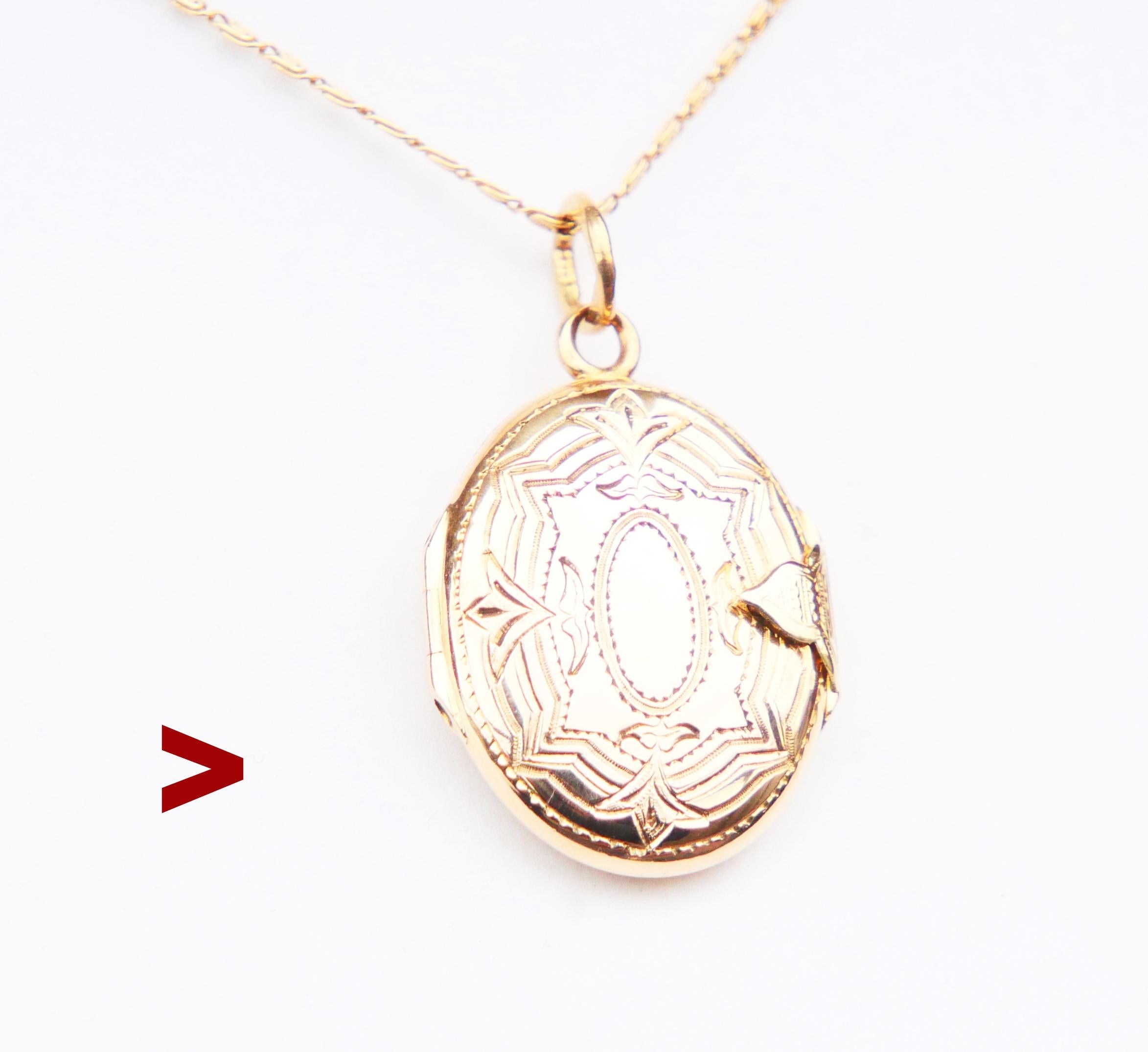 Antique Pendant / Locket made of solid 18K Yellow Gold. Detailed hand - engravings in miniature proportions on both sides.

One sections with inner removable bezel inside.

Swedish locket , hallmarked 18K , unknown maker's marks. Year marks not