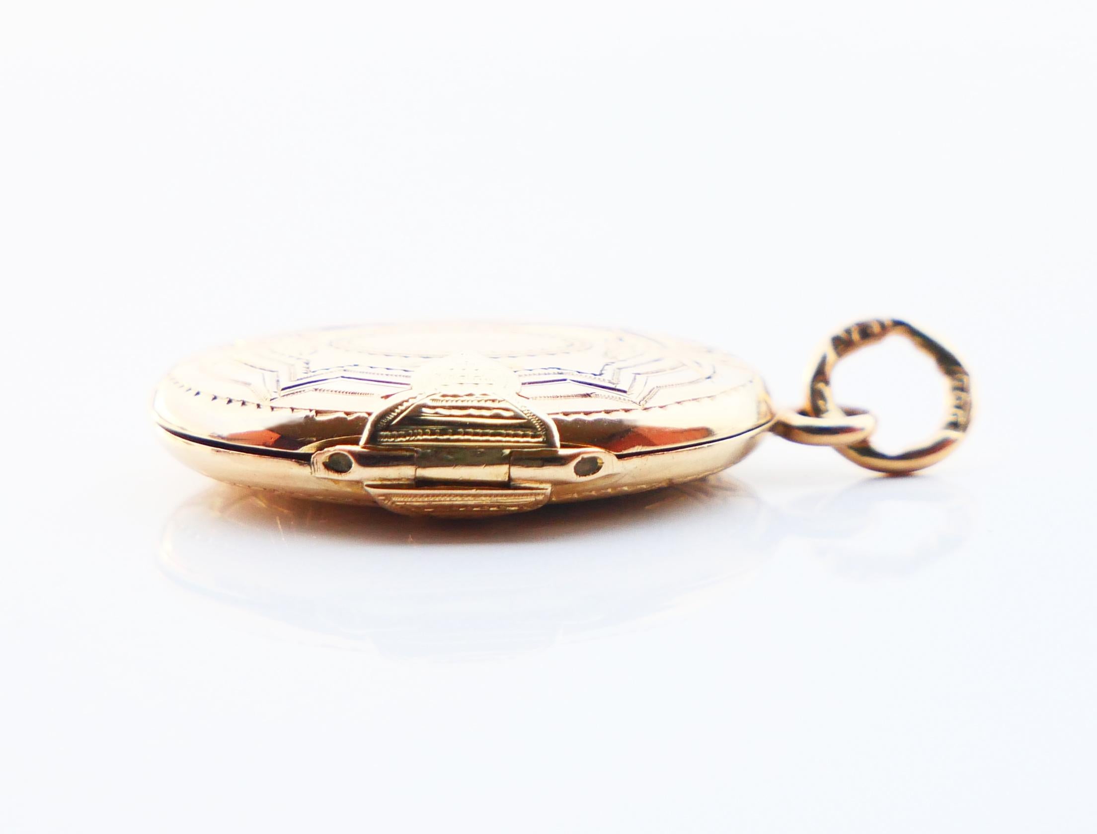 Antique Nordic Pendant Picture Locket oval solid 18K Yellow Gold/ 4.35gr For Sale 5