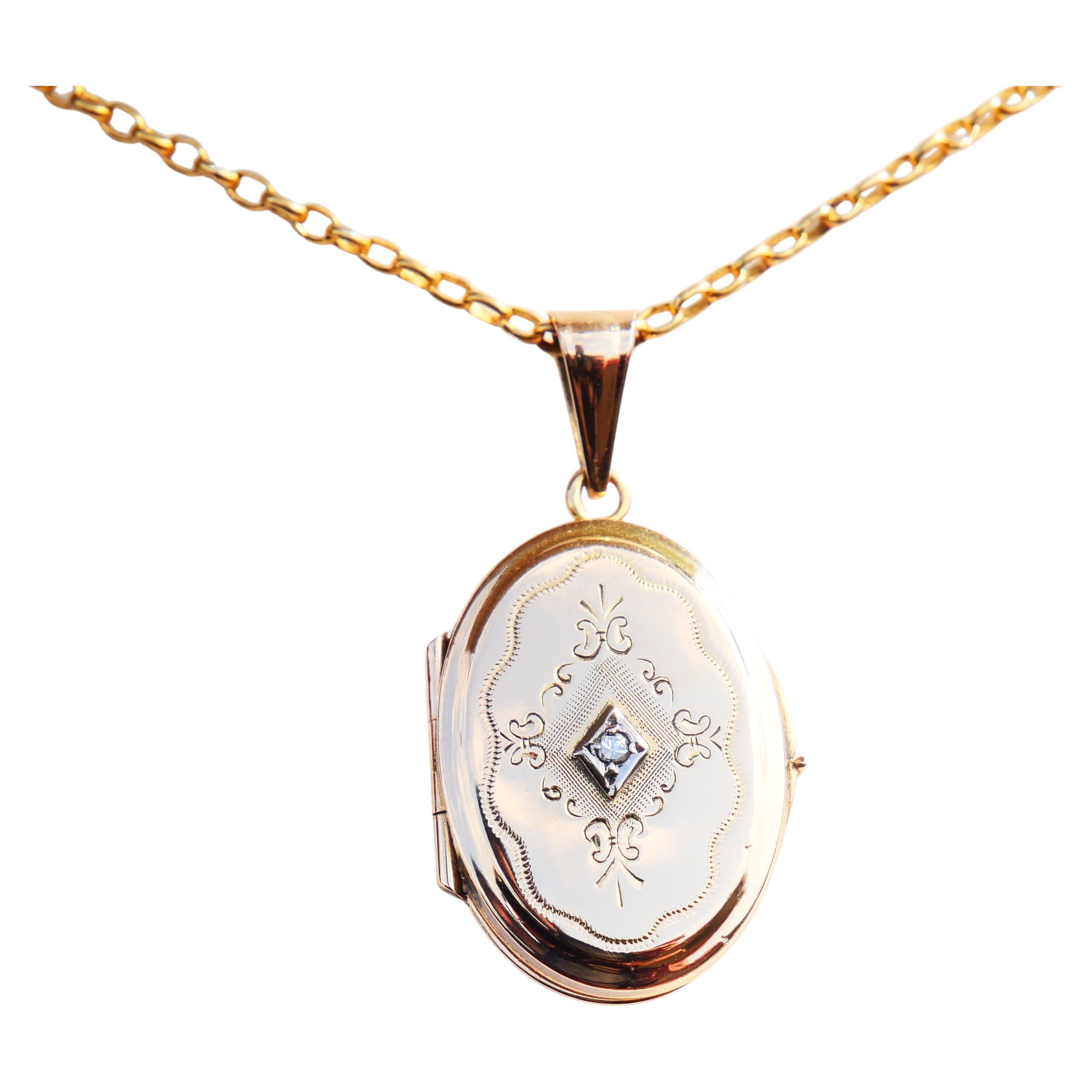 Antique médaillon pendentif nordique en or massif 18 carats avec diamants/5 g en vente