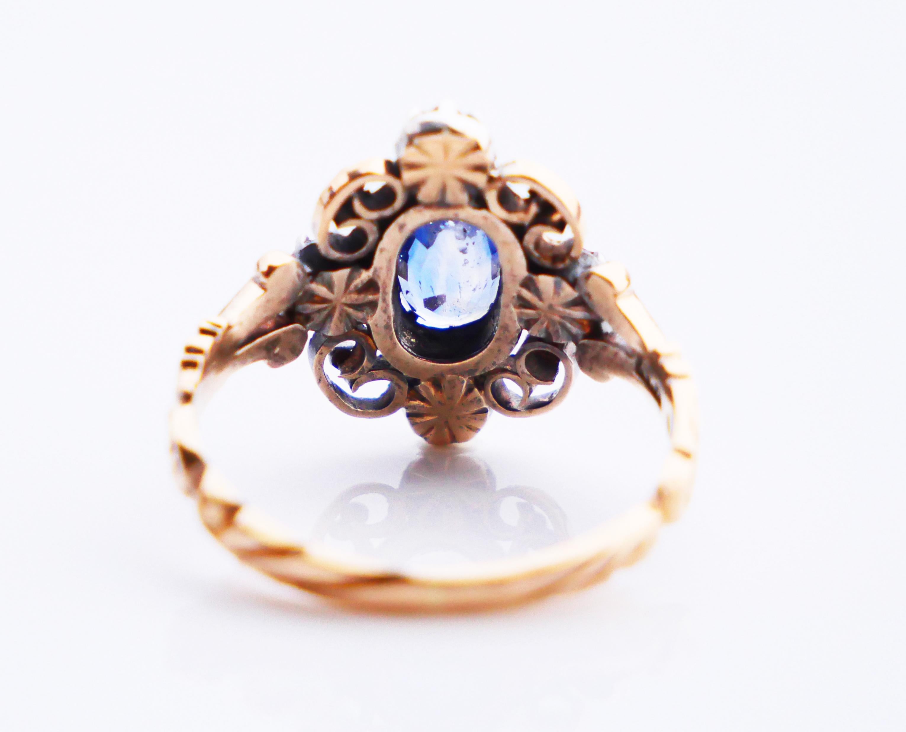 Old European Cut Antique Nordic Ring 1.5 ct Natural Cornflower Sapphire Diamonds solid 18K Gold S For Sale