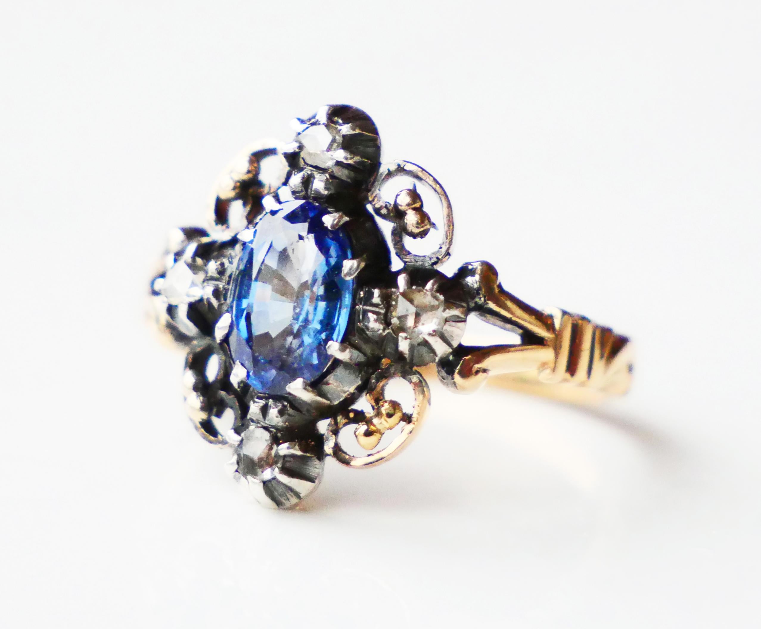 Women's Antique Nordic Ring 1.5 ct Natural Cornflower Sapphire Diamonds solid 18K Gold S For Sale
