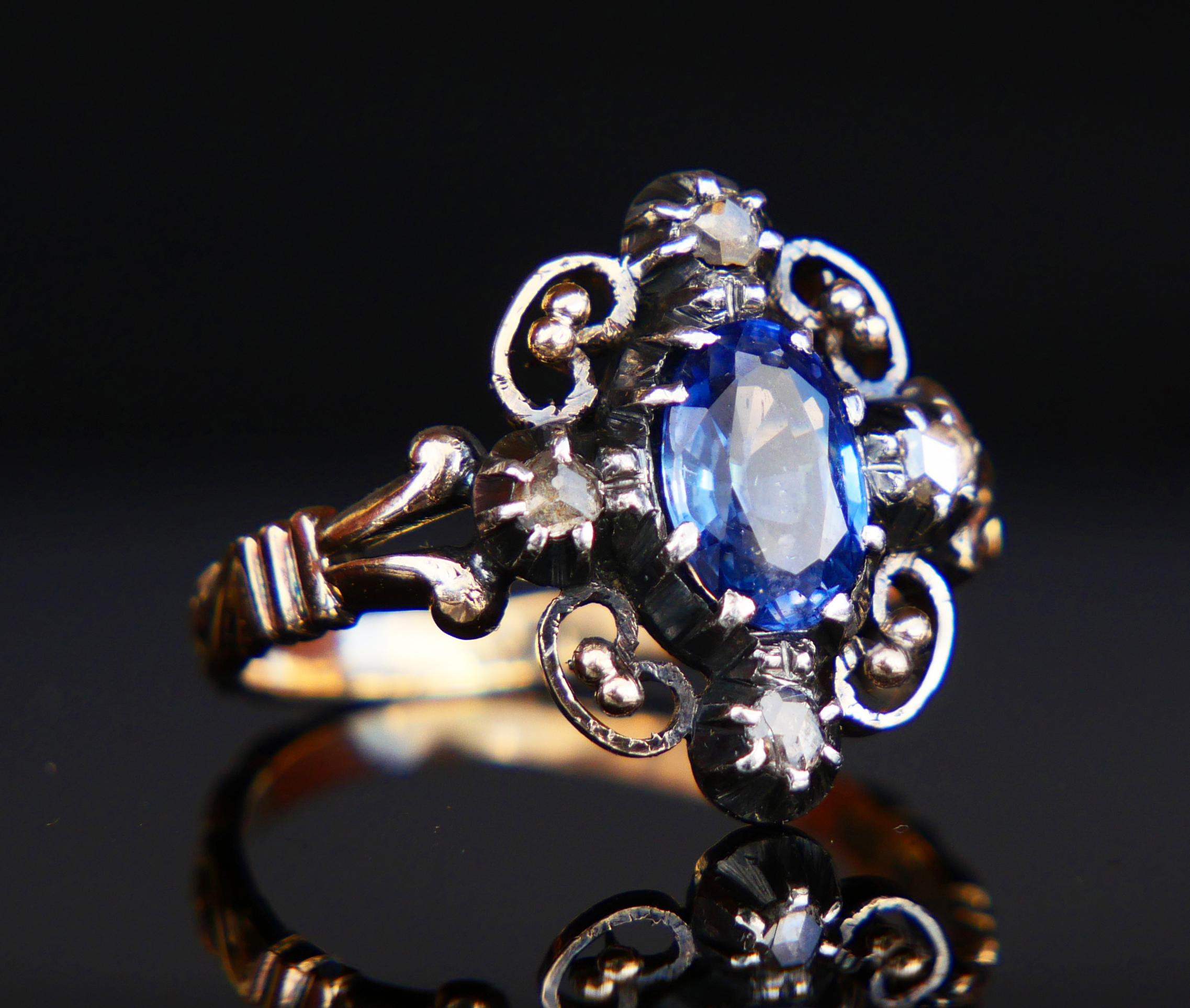 Antique Nordic Ring 1.5 ct Natural Cornflower Sapphire Diamonds solid 18K Gold S For Sale 3