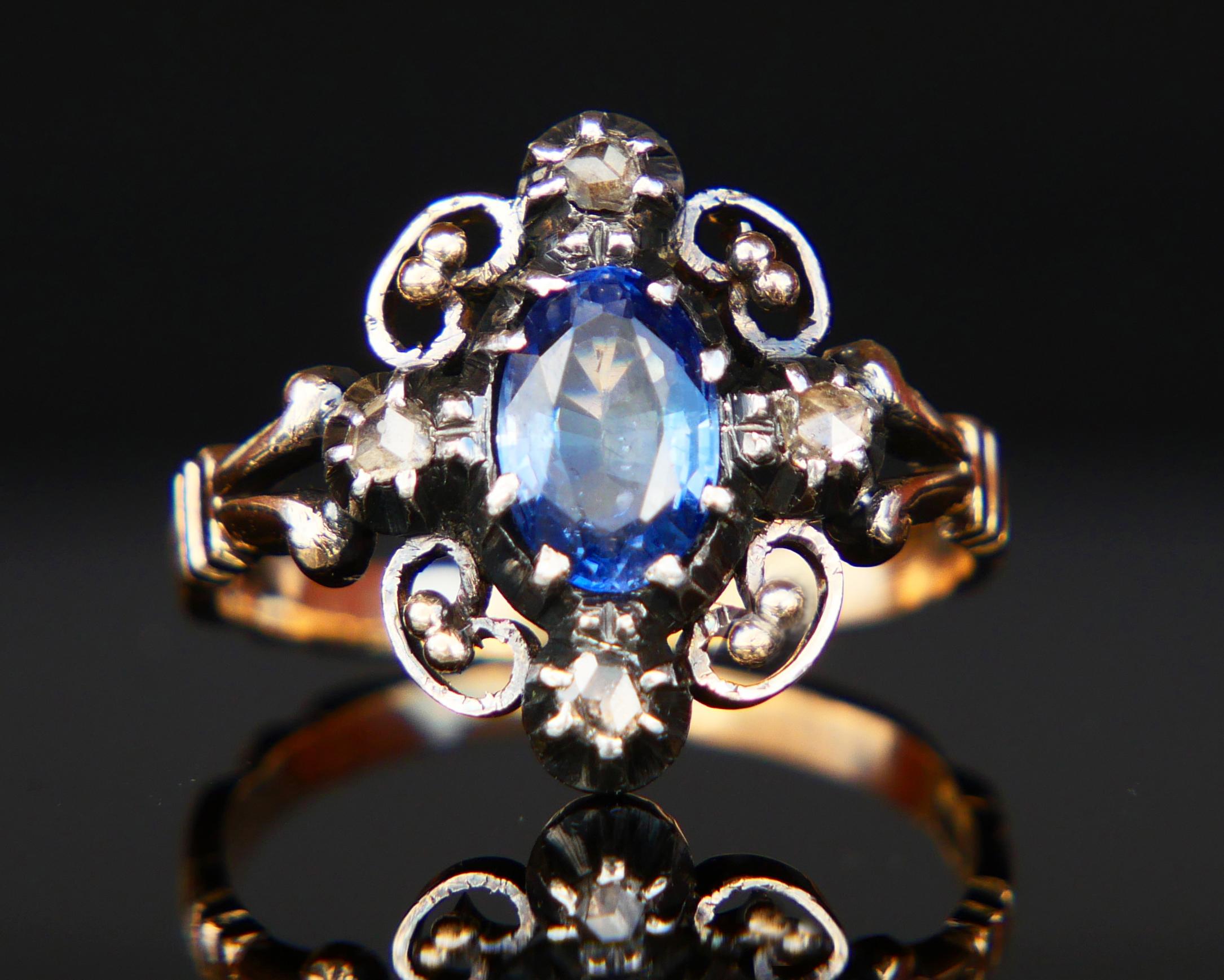 Antique Nordic Ring 1.5 ct Natural Cornflower Sapphire Diamonds solid 18K Gold S For Sale 4