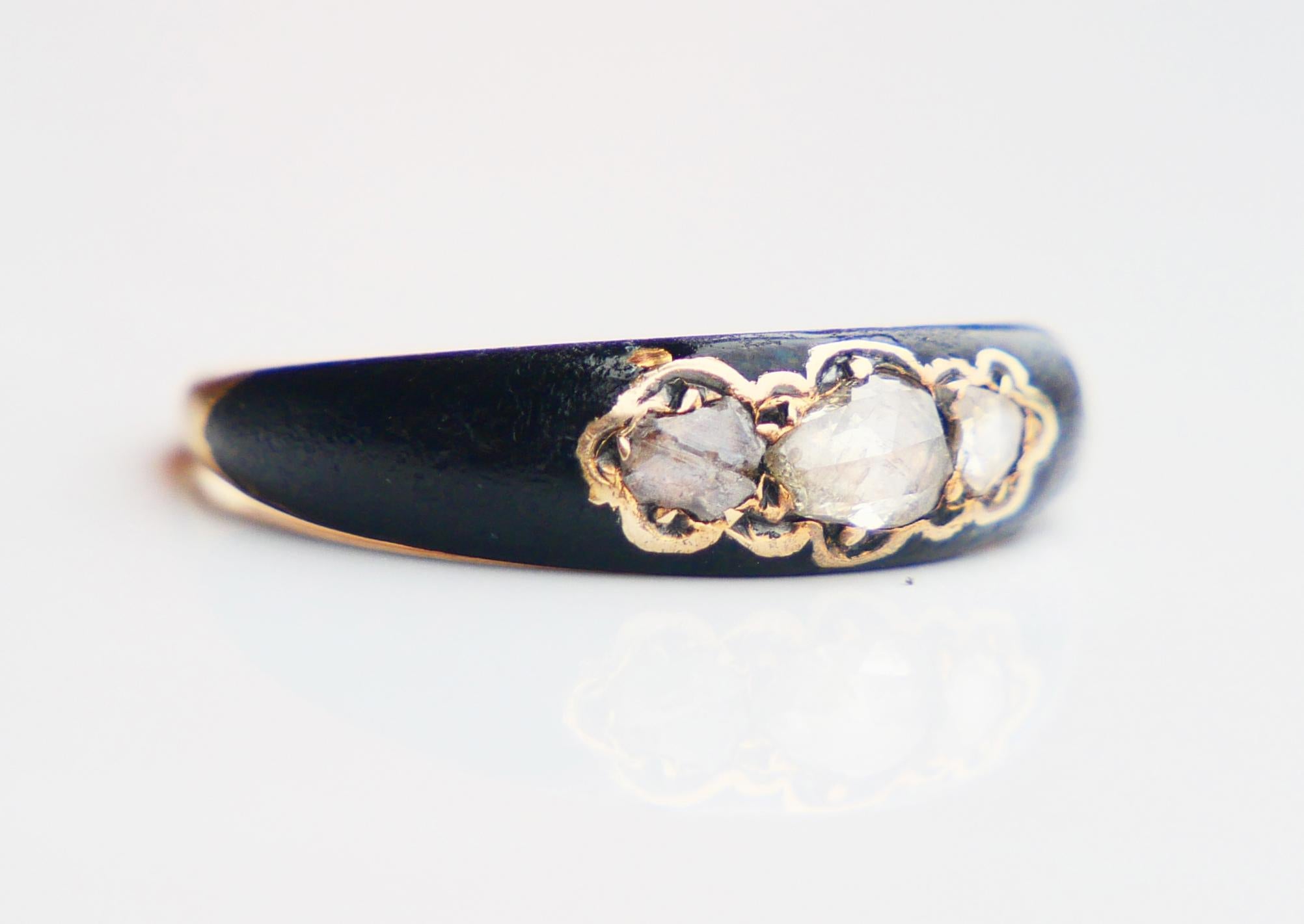 Anillo Nórdico Antiguo 1ctw. Daimond Esmalte Negro macizo Oro Amarillo 18K Ø 5US / 3gr 6